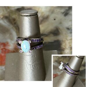 Opal Amethyst Channel Set Silver Ring